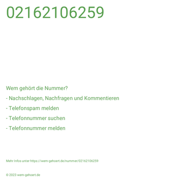Wem gehört die Nummer 02162106259?