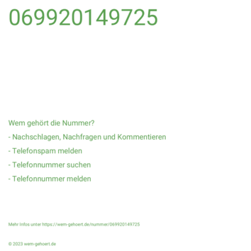 Wem gehört die Nummer 069920149725?