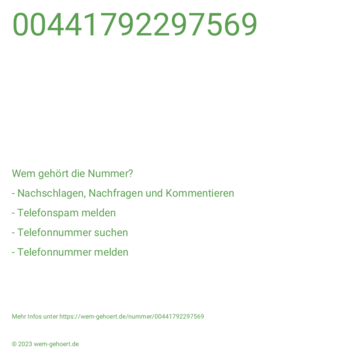Wem gehört die Nummer 00441792297569?