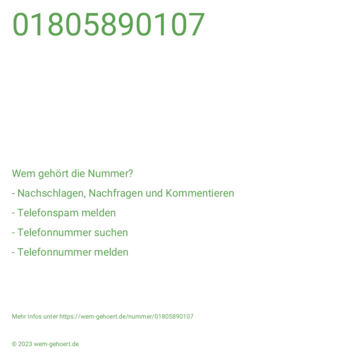 Wem gehört die Nummer 01805890107?