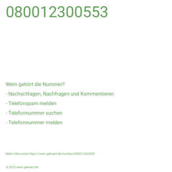 Wem gehört die Nummer 080012300553?